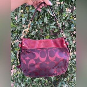 Coach Zoe Burgundy Signature Jacquard Small Hobo Bag Y2K Style